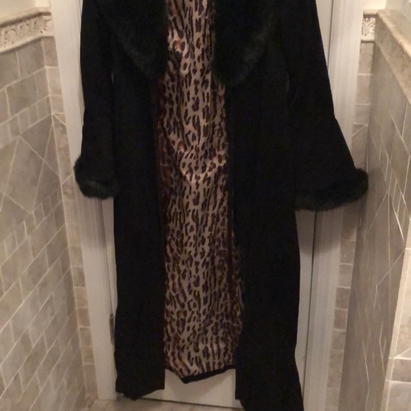 moda international coat black leather faux fur s - Picture 3 of 8